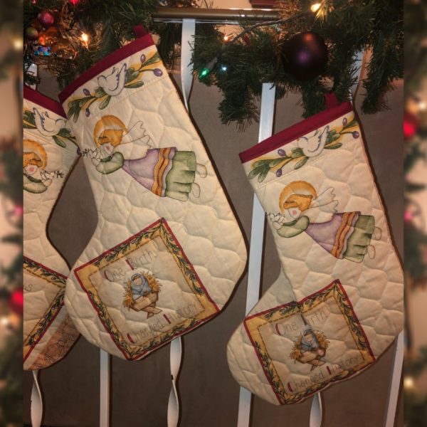 Christmas stockings - angel and Baby Jesus in manger