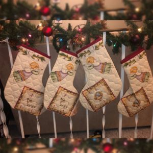 quilted Christmas stockings - nativity angel manger sheep