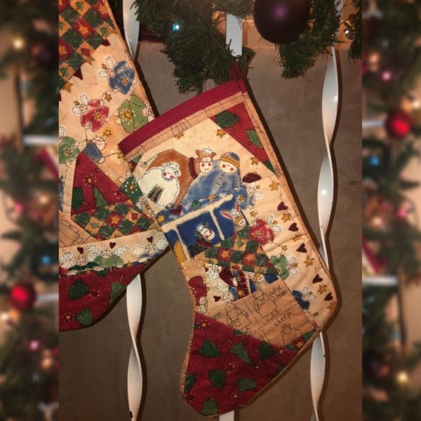 Crazy Quilt style Patchwork Christmas Stocking nativity theme