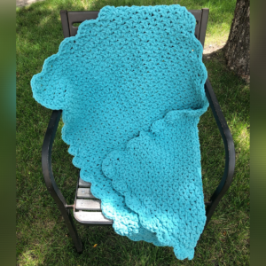 Crochet Baby Blanket in light teal blue - handmade - indoor outdoor